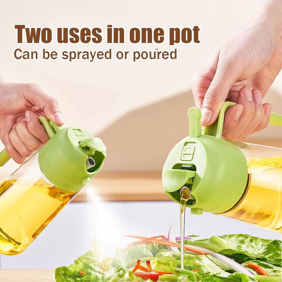 Dark Olive Oil Spray and Pour Bottle, 16Oz/470Ml, Glass, Sunlight Protection, Dual-Purpose Design, Leak-Proof Sealing, Cooking, Outdoor Activities