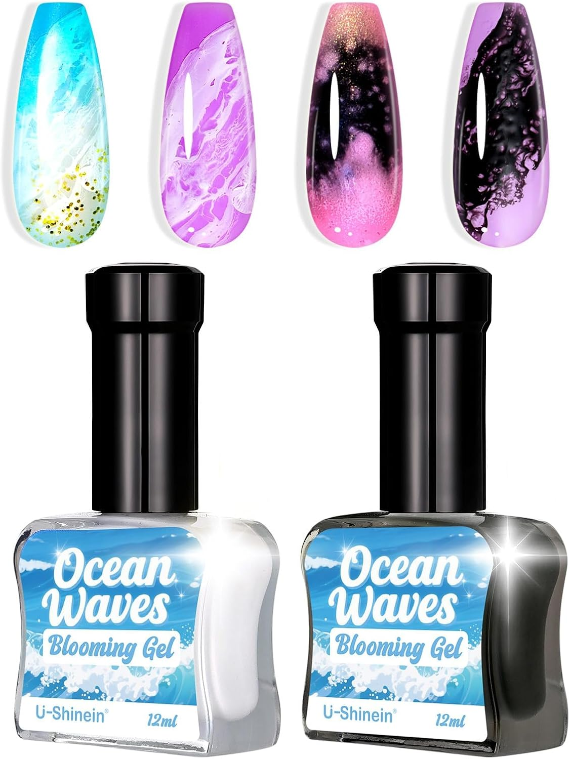 U-Shinein Blooming Gel Nail Polish, Marble Effect Nail Polish, White Watercolor Ink Wave Nail Gel with Magical Diffusion Effect for Creating Lace Pattern Nail Art Soak of UV/LED 12Ml