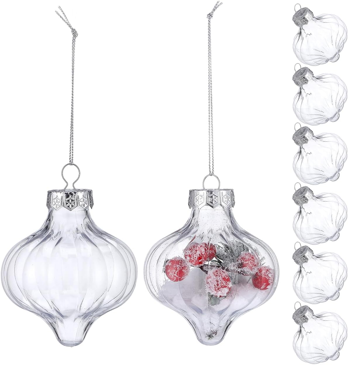 8Pcs Clear Fillable Plastic Christmas Tree Hanging Ornaments DIY Xmas Balls Decoration for Holiday Parties Transparent Bauble Decor and Shatterproof image number 2