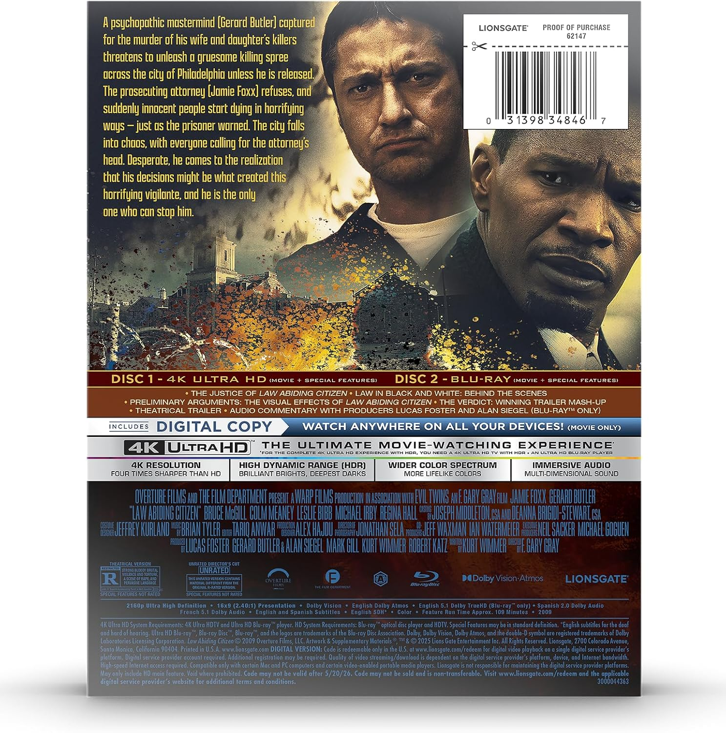 Law Abiding Citizen 4K + Bluray + Digital Amazon Exclusive Steelbook [Blu-Ray] image number 2