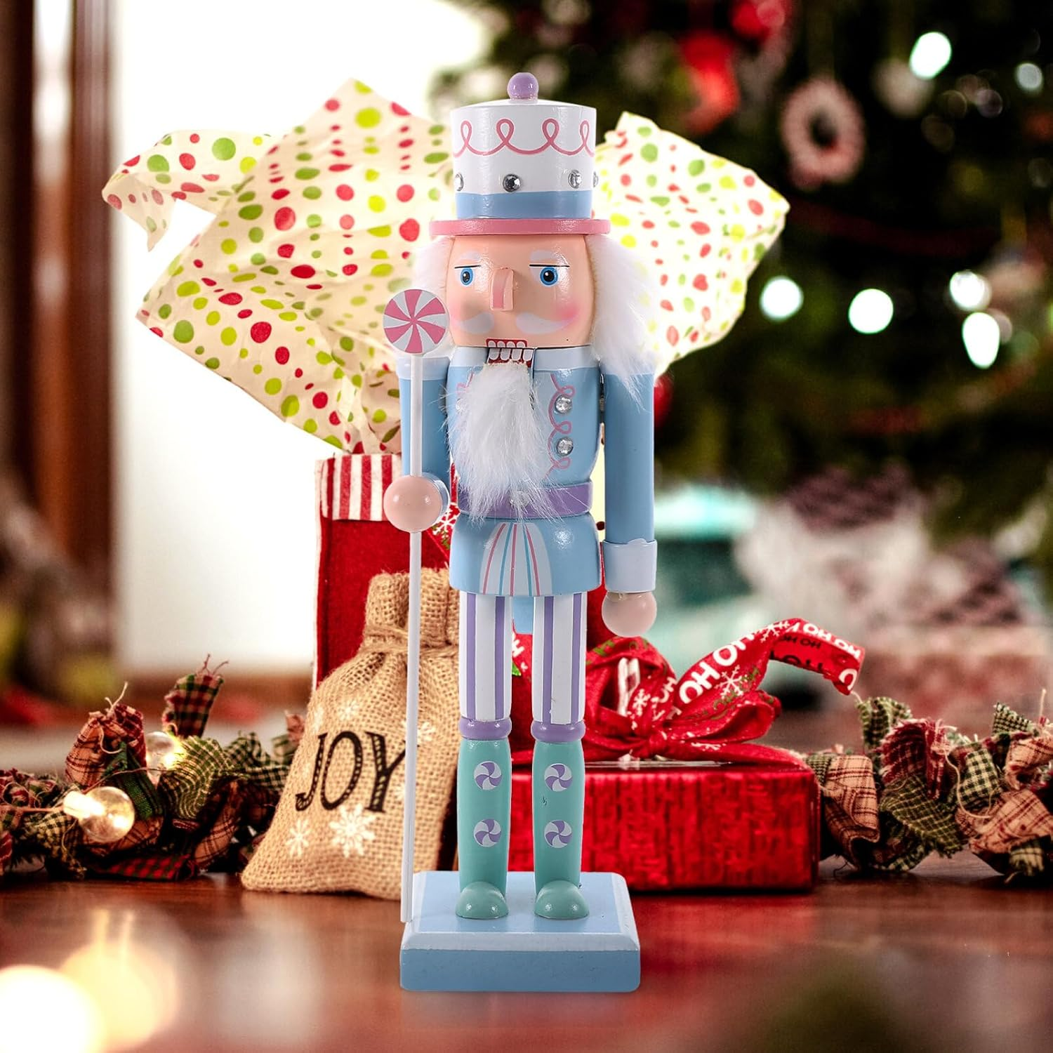 MAGICLULU Christmas Wooden Nutcracker Blue Nutcracker Figures for Holiday Party Tabletop Xmas Decoration image number 5