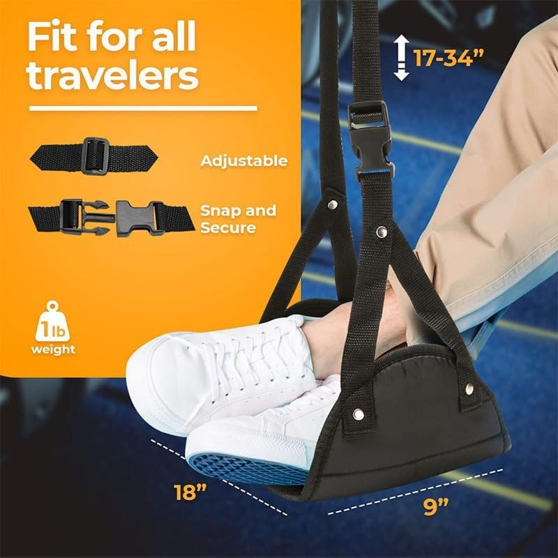 Airplane Foot Rest,Portable Travel Footrest Flight Carry-On Footrest Adjustable Height Foot Rest Travel Accessories Footrests Hammock,Black image number 3