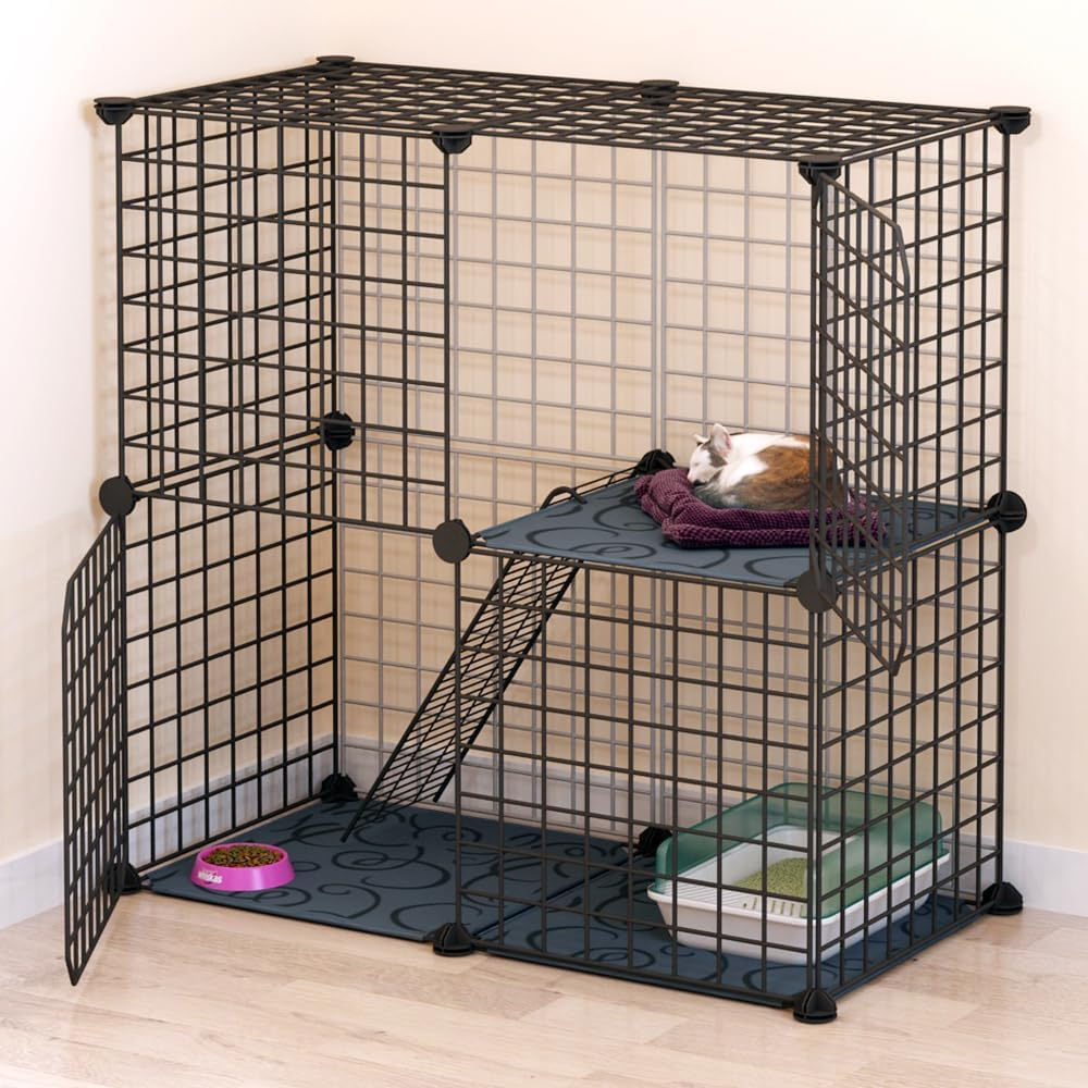 Ricjurzzty Cat Cage Indoor DIY Pet Playpen Detachable Metal Small Animal Cage Wire Ferret Cage Indoor Cat Kennels for Kitten Puppy Bunny (2 Tier) image number 1
