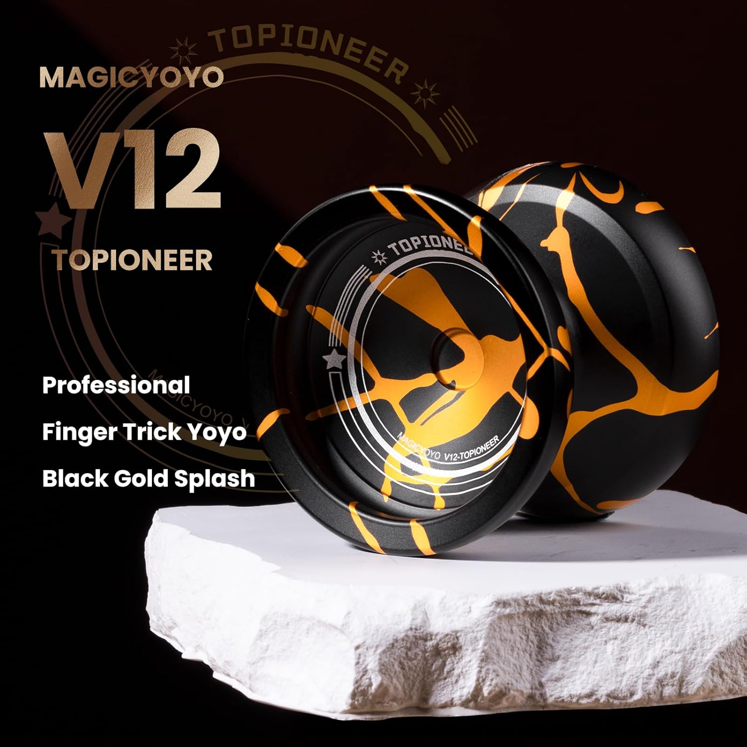 MAGICYOYO V12 Responsive Yoyo for Kids & Beginner, Unresponsive Yo Yo for Adults, Professional Yoyo for Finger Spin Trick with 12 Yoyo Strings & Yo-Yo Accessory Kit (Black Gold Splash image number 1