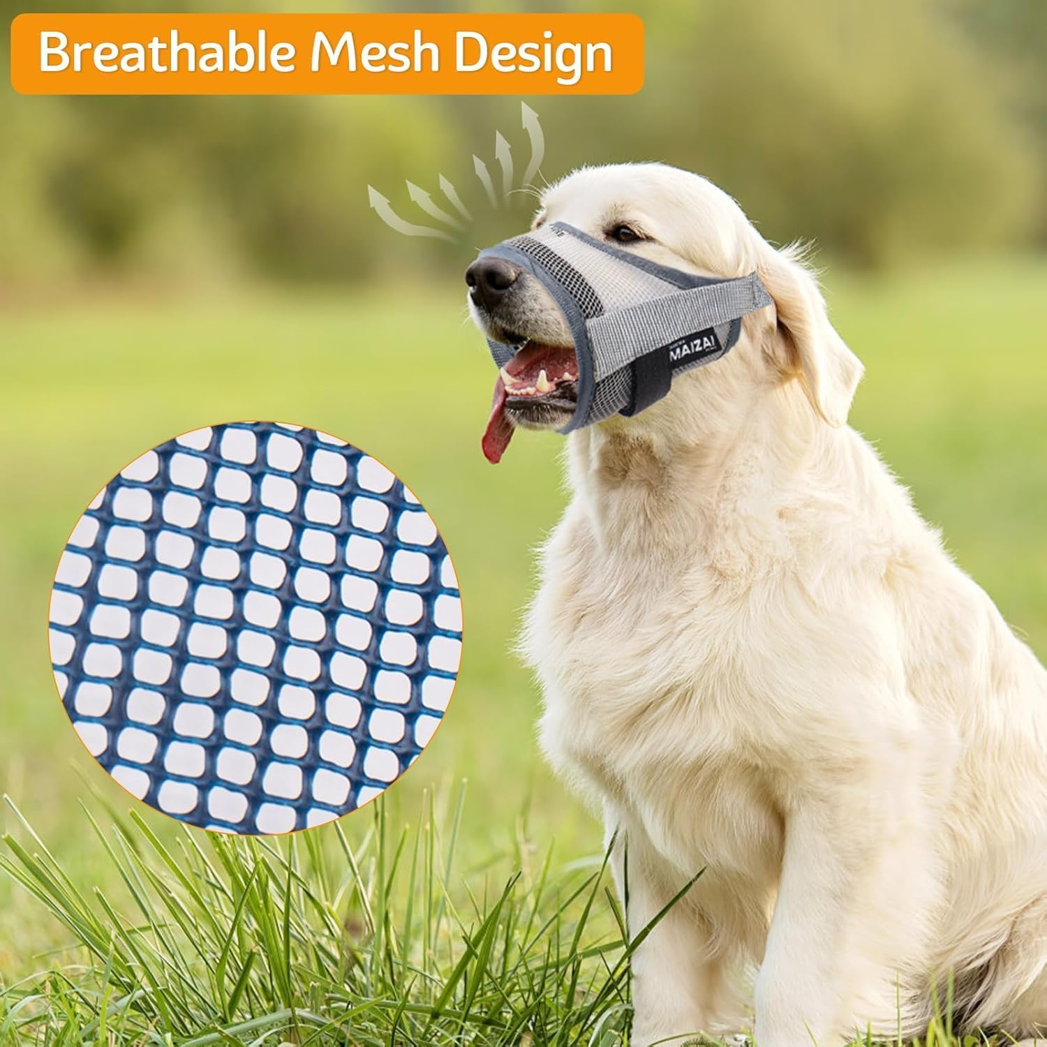 Cozioz Soft Mesh Dog Muzzle for Small, Medium, and Large Dogs - Adjustable Breathable Mouth Guard to Prevent Biting and Barking, Allows Panting and Drinking(S) image number 3