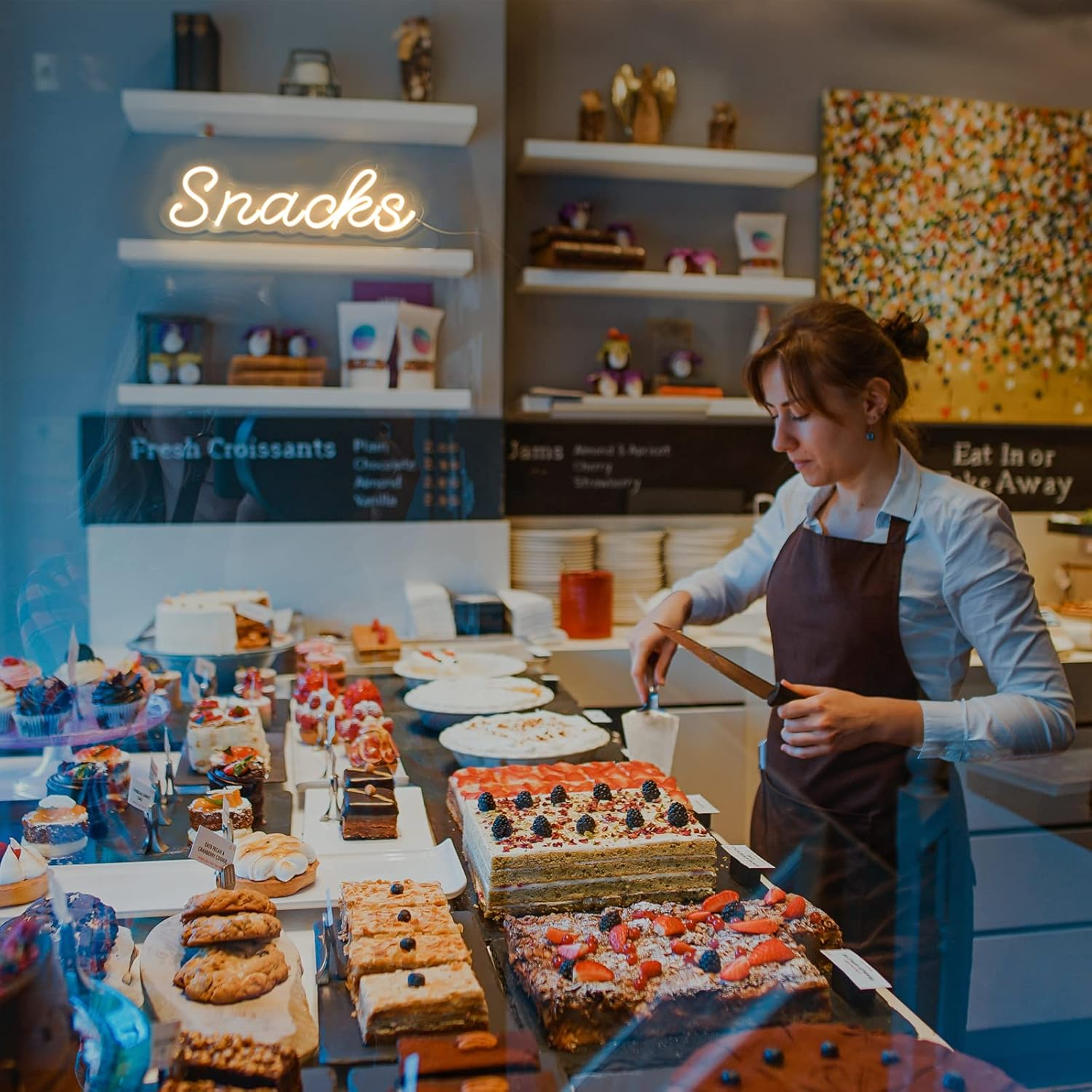 KANAYA Snacks Led Neon Sign Warm White Dimmable, USB Powered Wall Art Decor for Snack Bar Cake Candy Shop Stall, 15 Inch image number 3