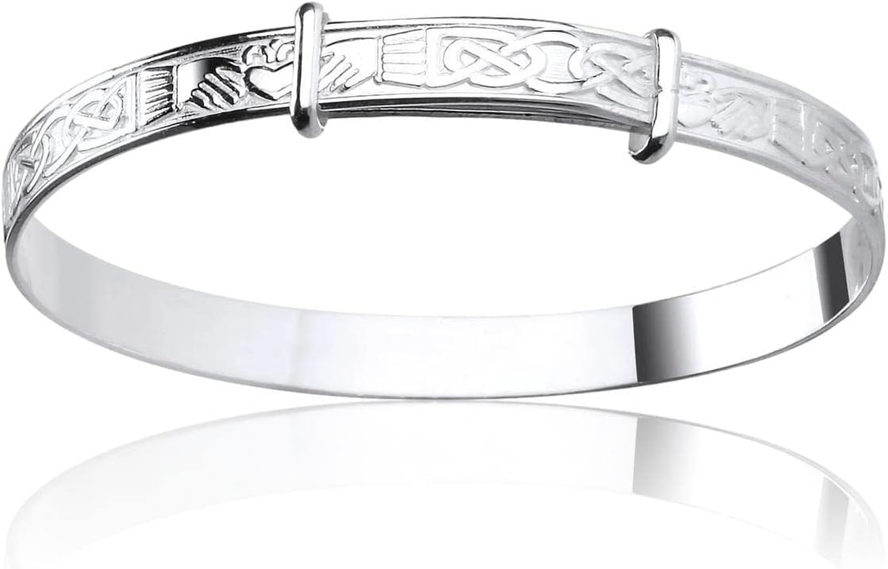 Irish Celtic Design/Claddagh Design Expanding/Expandable/Adjustable Bangle Bracelet for Baby/Child/Children/Women - 925 Sterling Silver - Childrens Jewellery