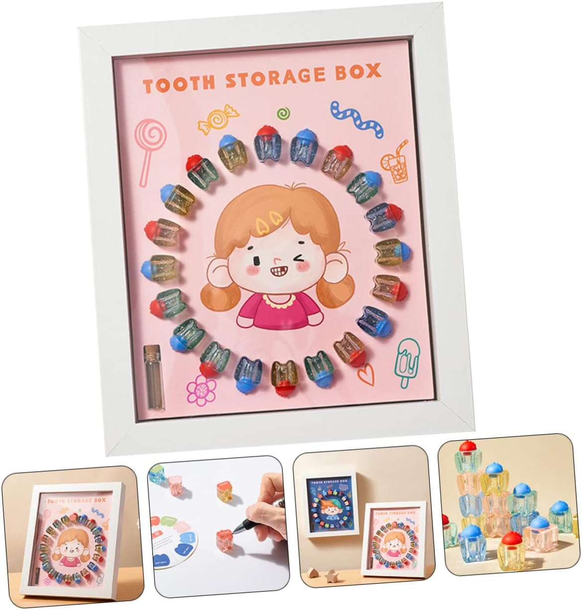 Baby Tooth Keepsake Box and Deciduous Tooth Holder for Kids White Frame Suitable for And image number 4