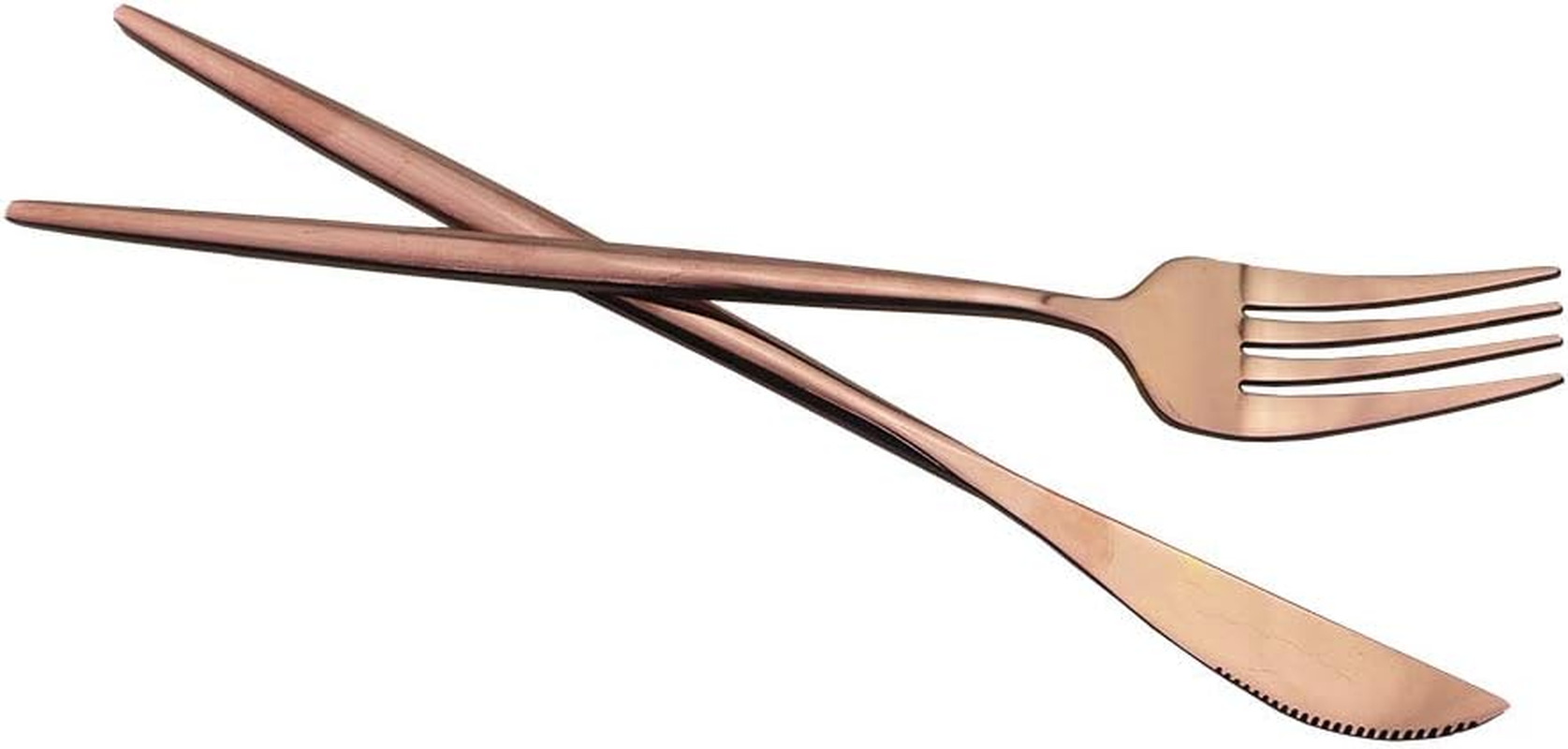 4 Piece Titanium Rose Gold Plated Stainless Steel Flatware Set, 4 Pieces Copper Silverware Set, Copper Color Cutlery Sets (Shiny Copper) image number 3