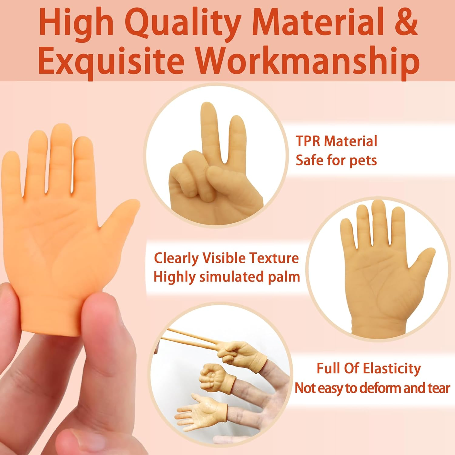 6PCS Tiny Hands for Cats, Funny Little Hands for Cats, Rubber Finger Puppets for Cat Paws, Little Hands for Fingers, Stretchable Mini Hands for Cats, Cat Interactive Toy