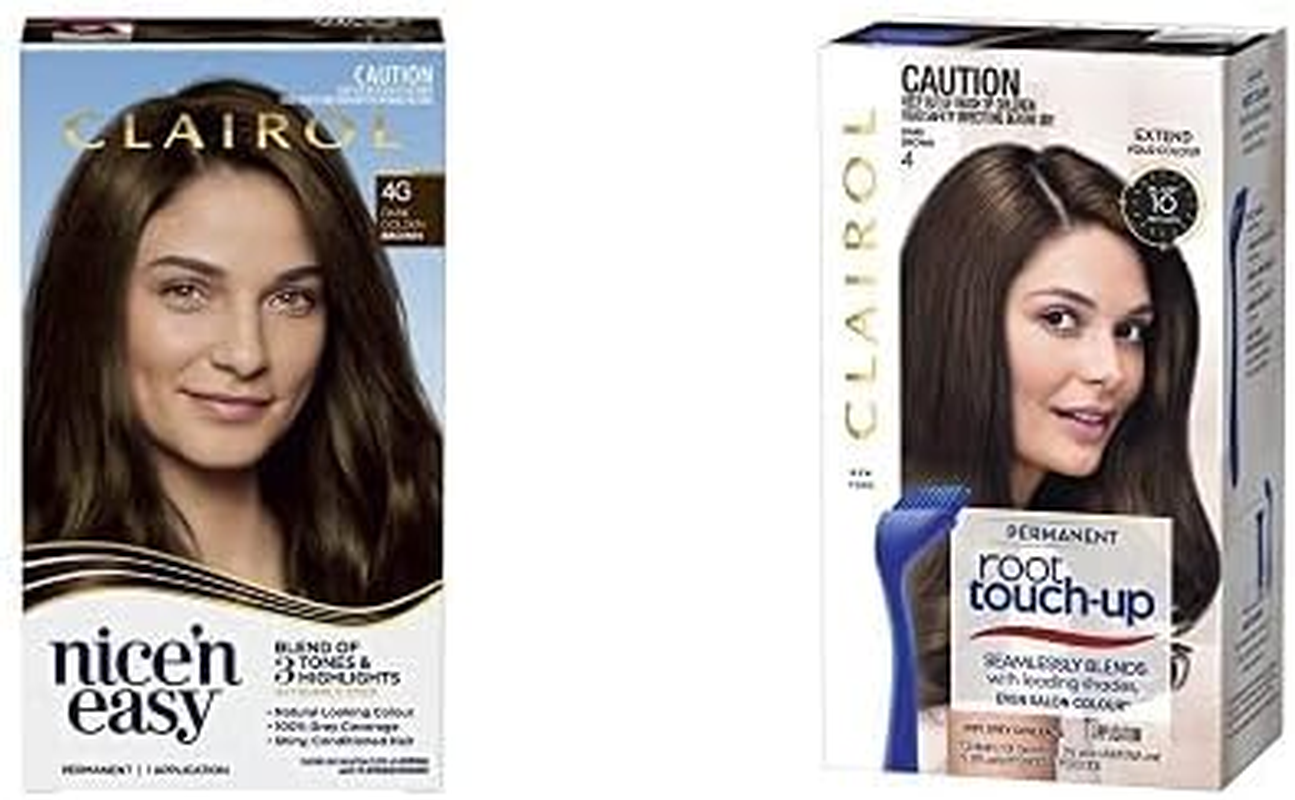 Clairol Permanent Hair Colour Bundle: Clairol Nice'N Easy 4G Natural Dark Golden Brown + Root Touch up Permanent - 4 Dark Brown, for Brown Hair
