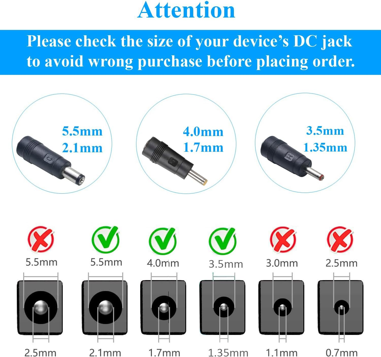 AC to DC 6V 1A Power Supply Adapter, Plug 5.5Mm X 2.1Mm, with 3.5Mm X 1.35Mm and 4.0Mm X 1.7Mm Connector Tips, Center Positive