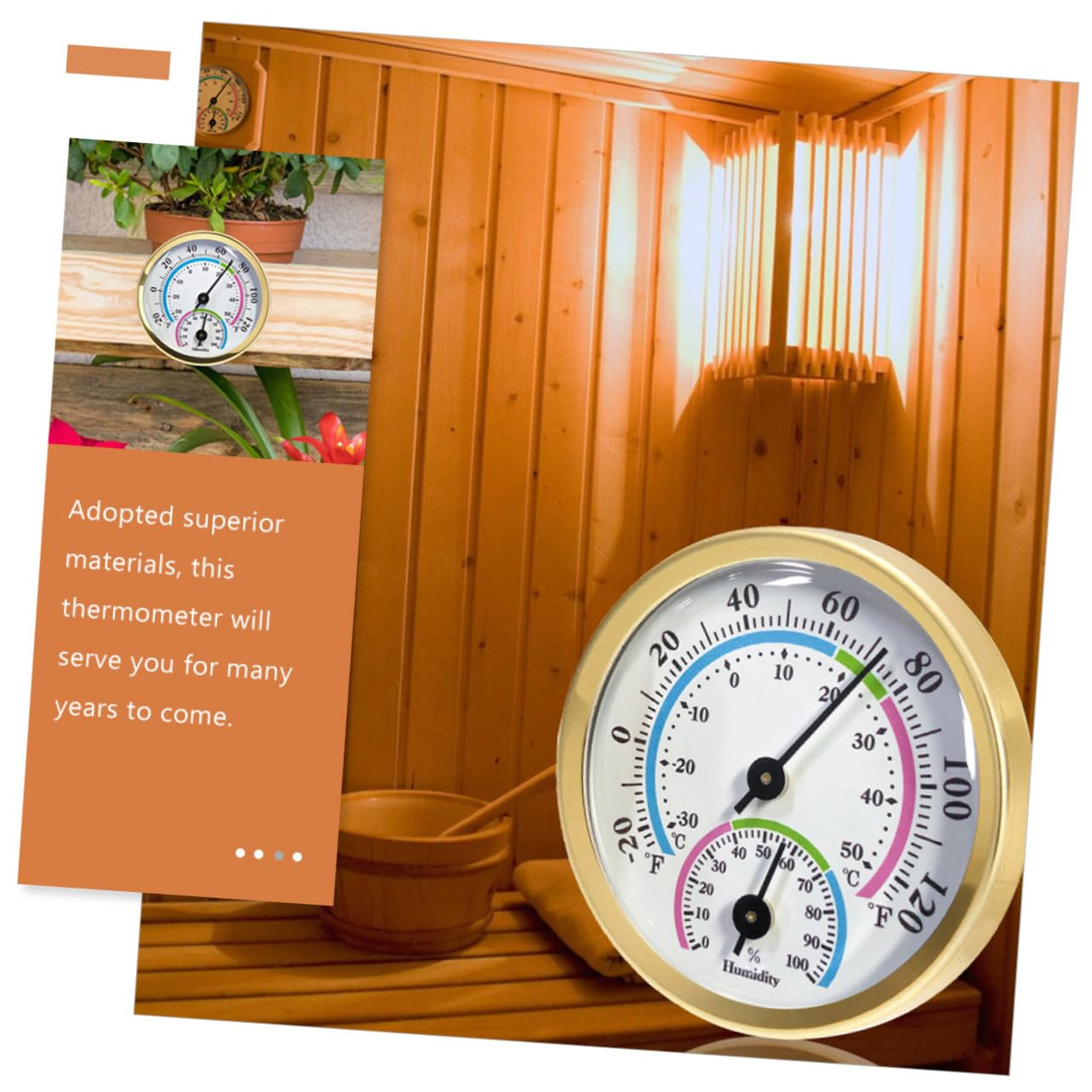 Ifundom 2Pcs Mini Indoor Thermometer Hygrometer Gold Decorative Humidity Gauge for Wine Cabinets Rooms Office Wall Mount Moisture Sensor image number 6