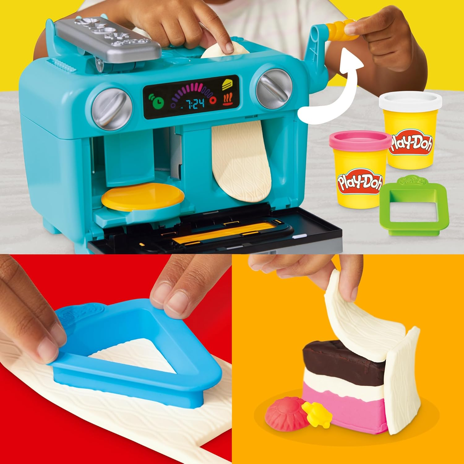 Play-Doh Super Slice Cake Playset, Toy Oven with Play Kitchen Accessories & 11 Modeling Compound Cans, Kids Arts & Crafts, Ages 3+ image number 2