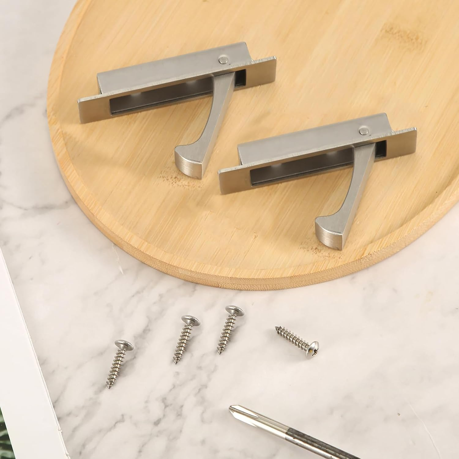 2 Pcs Pocket Door Pull Handle,Flush Mount Door Pull,Hidden Pocket Door Hardware Mount Recessed Drawer Pulls for Sliding Door Closet Cabinet Bathroom,304 Stainless Steel (Silver) - Silver image number 4