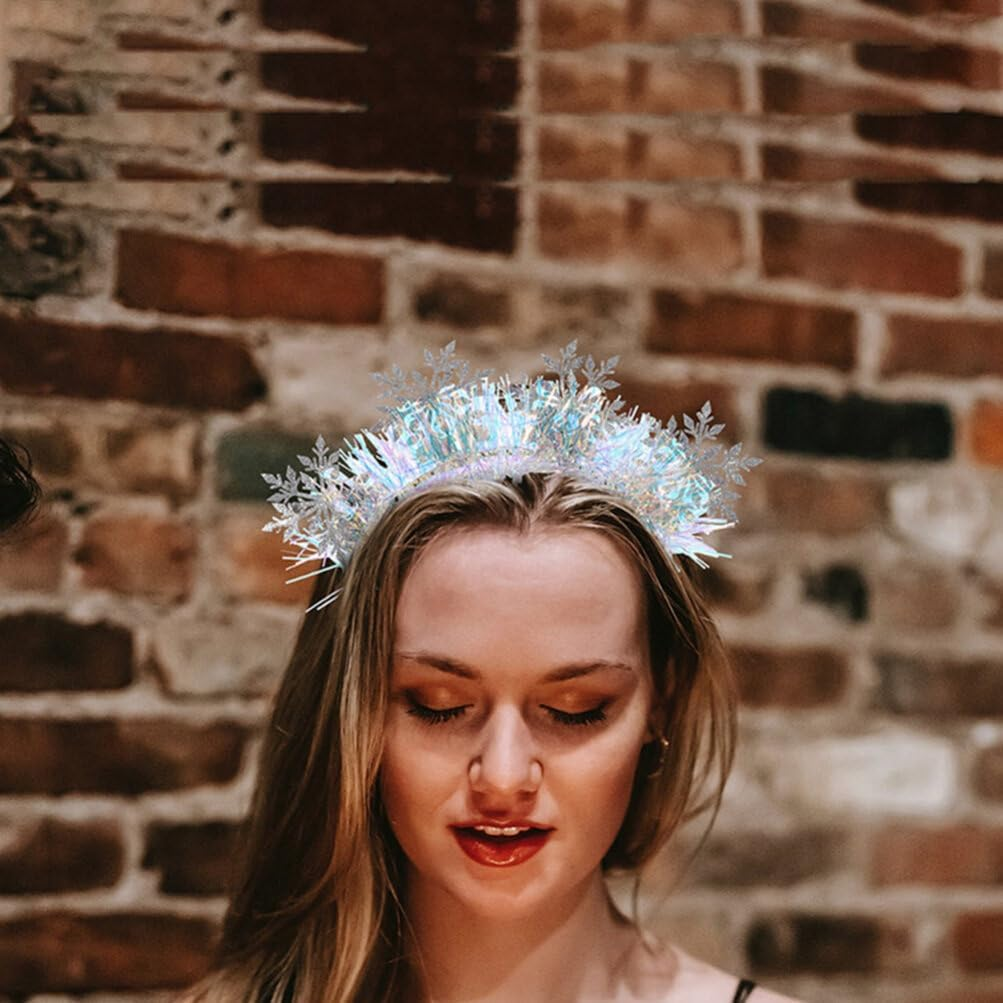 Healvian 3 Pieces Snowflake Headband Glitter Snowflake Headband Fascinator Hair Headdress Christmas Headbands for Women image number 1