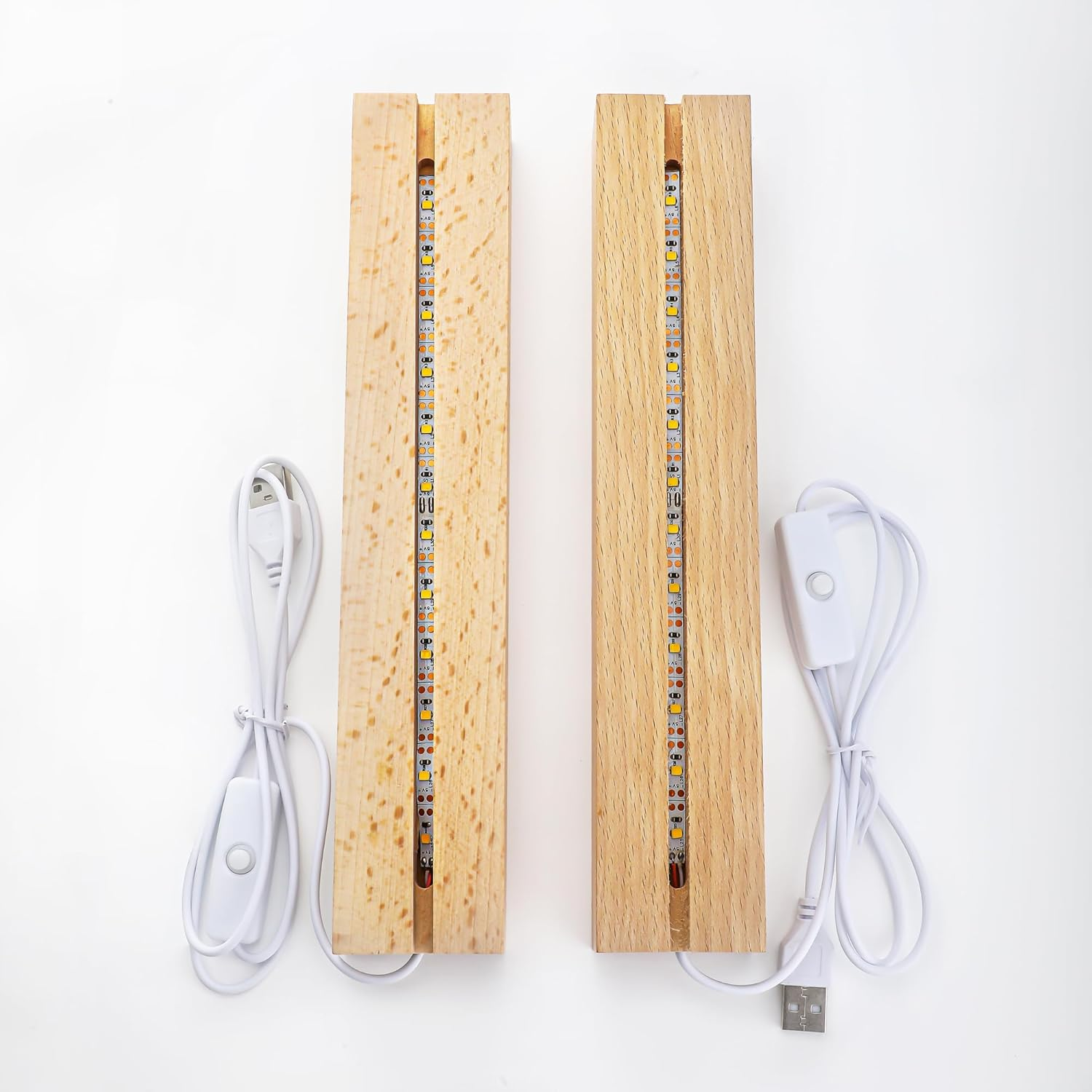 ZEERSHEE 2 Pcs 9.4 Inch Wooden Rectangle LED Light Display Pedestal for Acrylic and Plexiglass Crystal Glass Resin Night LED Light Lamp Base with USB Switch(Warm Light) image number 3