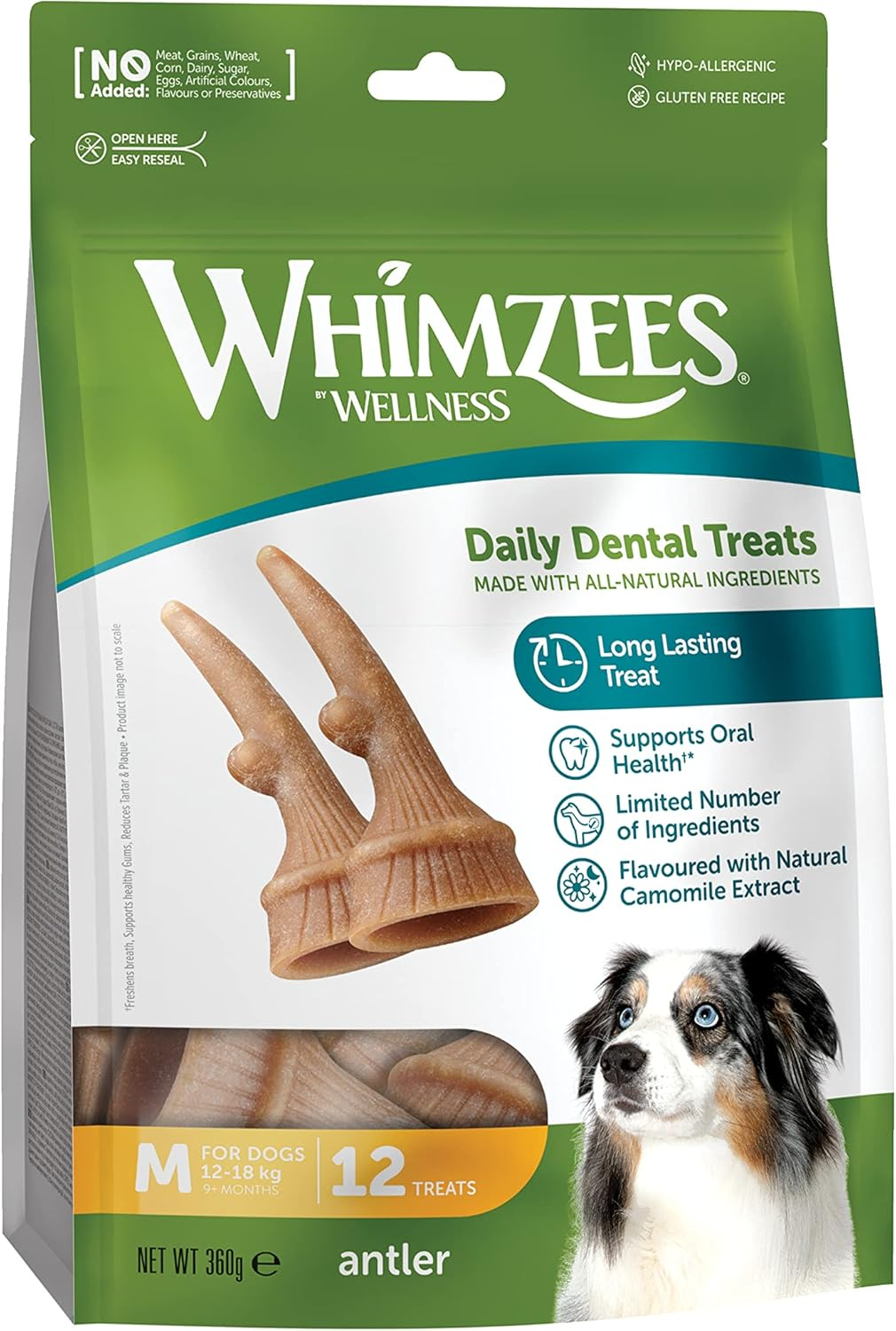 WHIMZEES Antler Dental Dog Treats, Value Bag, Medium (12-18 Kg Dogs), Natural Daily Dental Chews (Pack of 12) image number 5