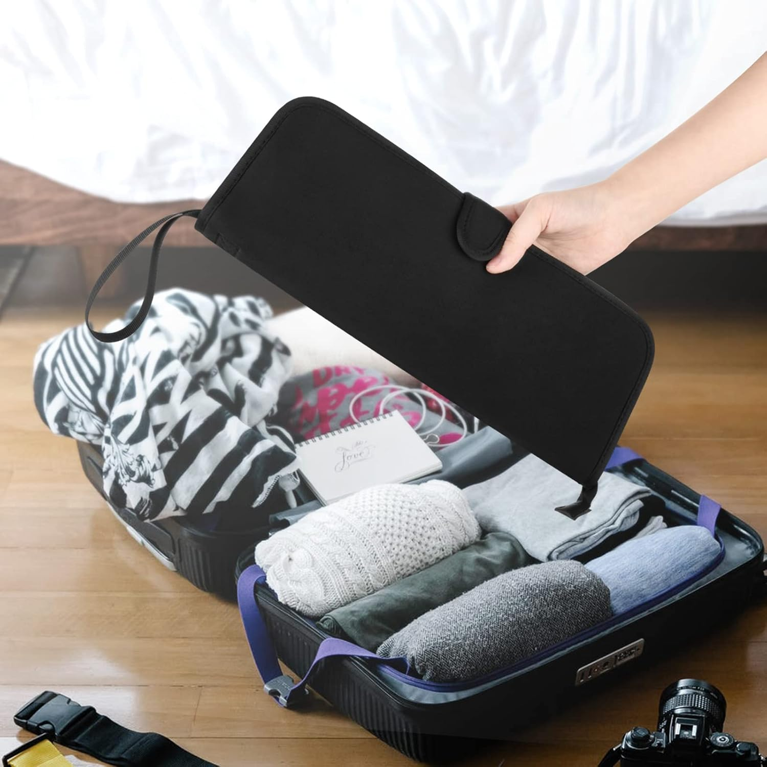 Heat Resistant Flat Iron Case, Portable Hair Straightener Pouch, Curling Iron Neoprene Cover with Silicone Mat for Hair Styling Tools 13 X 5 Inches (Black) - Hair Tool Styling image number 6