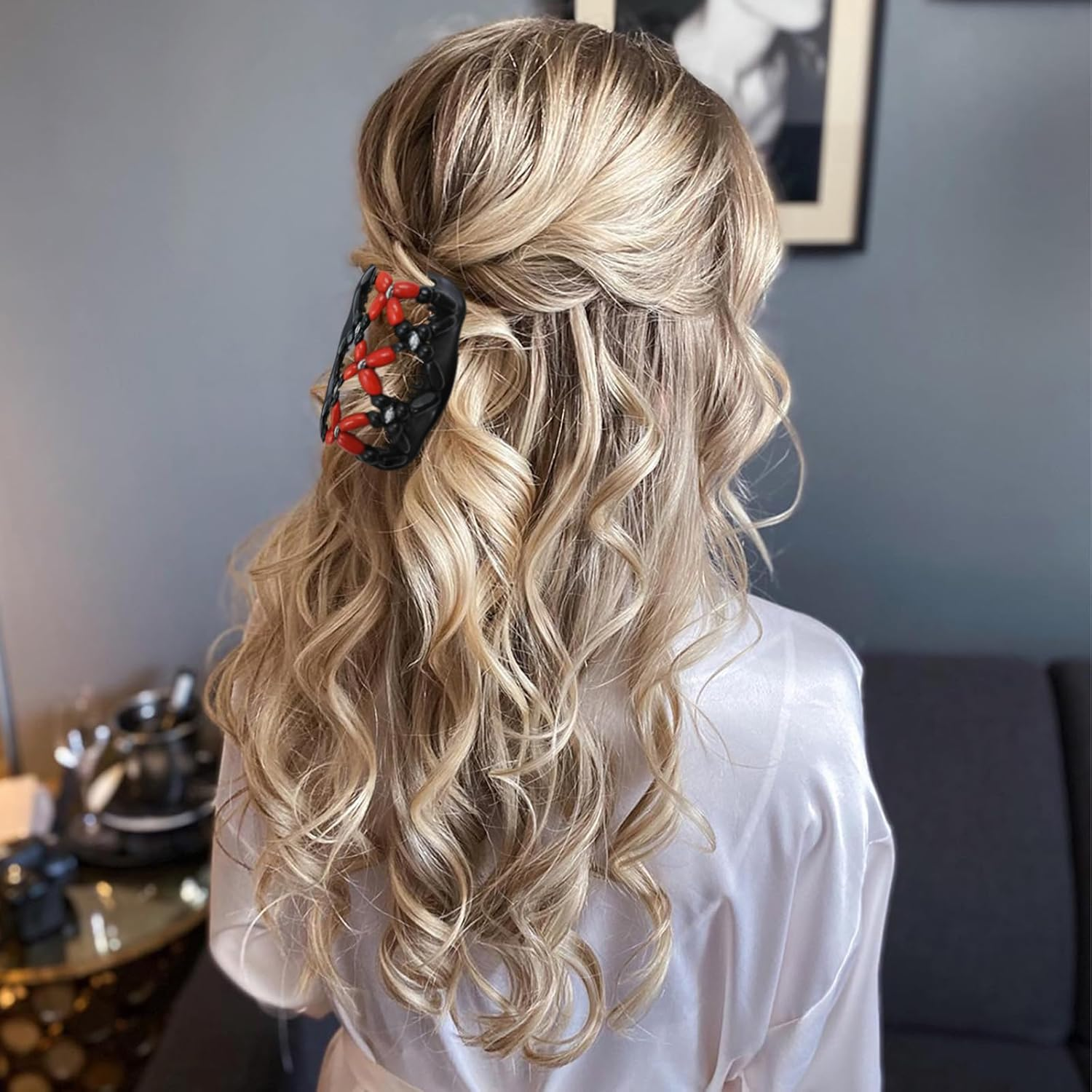 5 Pieces Stretchy Magic Hair Comb Adjustable Elastic Comb Hair Clip for Women Girls No Crease Hair Pins Vintage Hair Bun Maker Hair Accessories for Curly Thick Wavy Hair Ponytail - Black,Brown,White,Blue,Pink image number 5