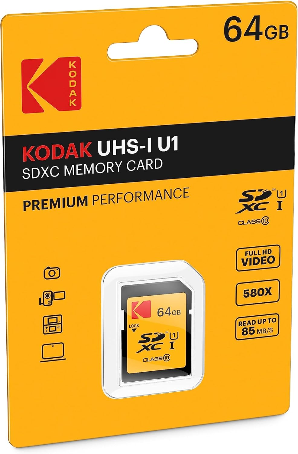 KODAK Premium Memory Card 64GB, 85Mbs Read Speed, 25Mbs Write Speed for Full HD Video and High-Resolution Pictures, Compatible with SDHC and SDXC Standards - EKMSD64GXC10K image number 1