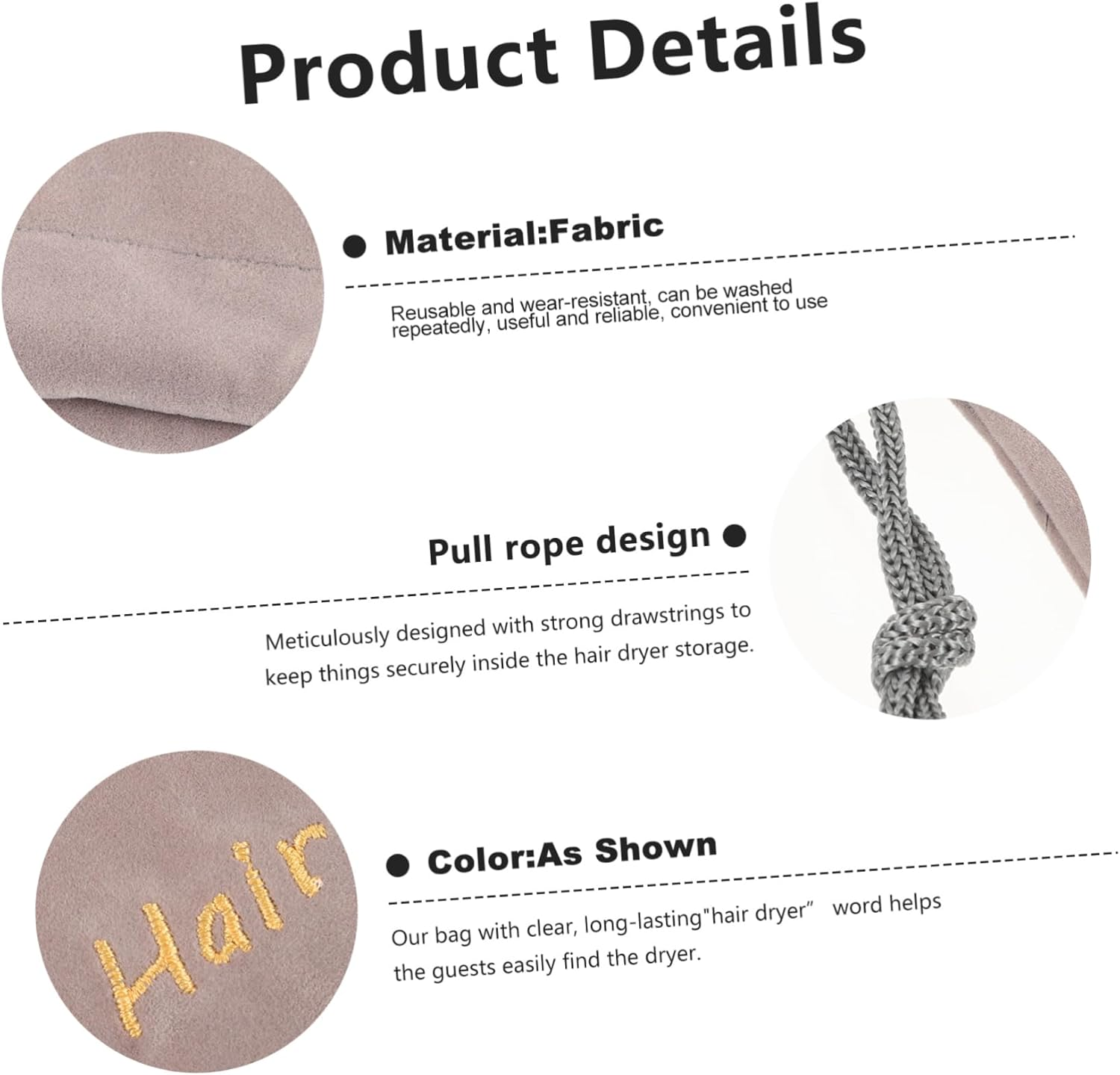 FRCOLOR 3Pcs Drawstring Storage Bag Travel Pouches Hair Dryer Travel Case Fabric Bag image number 1