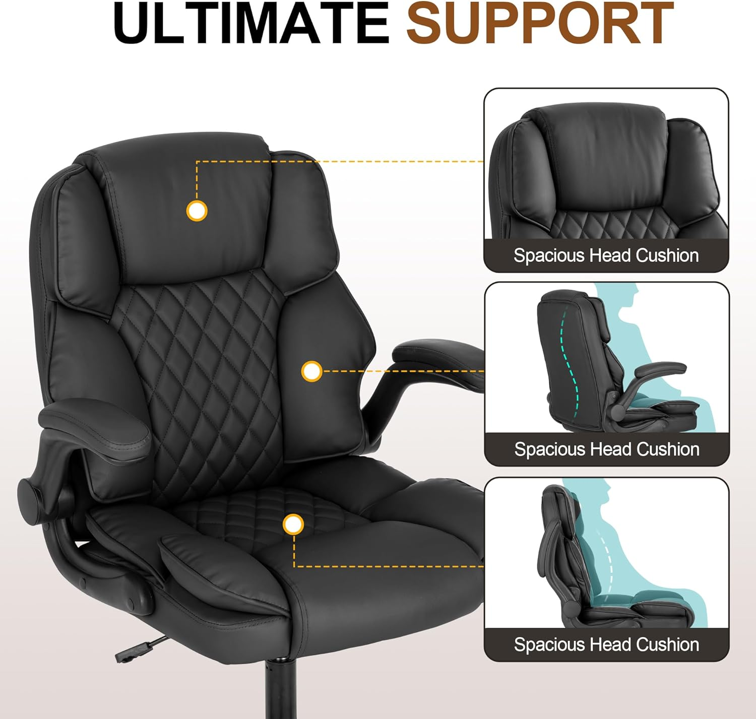 Okeysen Ergonomic Office Desk Chair, Mid Back Adjustable Executive Chair, Home Computer Desk Chair with Flip-Up Arms, 360&deg; Swivel Conference Room Chairs with Rocking Function (Black) - Brown image number 3