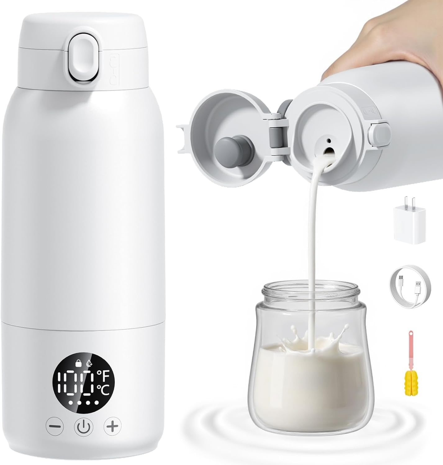 Portable Milk Warmer, 500Ml Large Capacity Dual Heating Modes for Breast Milk & Water, IPX6 and Fast Charging Battery, Baby Essentials Suitable for Travel Car image number 3