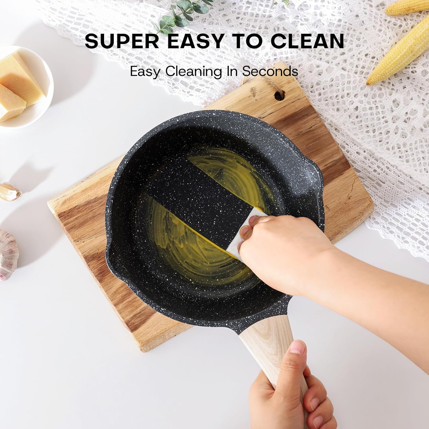 Kordisen Sauce Pan Set with Lid, 1.5Qt & 2.5 Qt Nonstick Cooking Pots with Pour Spout, Easy to Clean, Small Kitchen Induction Saucepan with Granite Coating, PFOA/PFOS Free (Black) image number 1