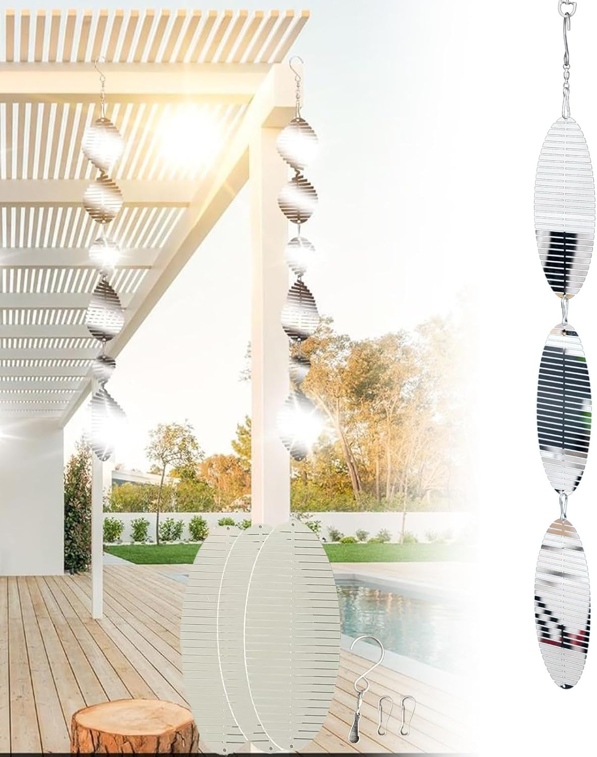 Stainless Steel Wind Spinner,3D Silver Indoor Outdoor Garden Decoration Crafts Ornaments,Metal Wind Chimes for outside Decor,Decorations to Scare Away Yard Birds (3Pcs-Heart)