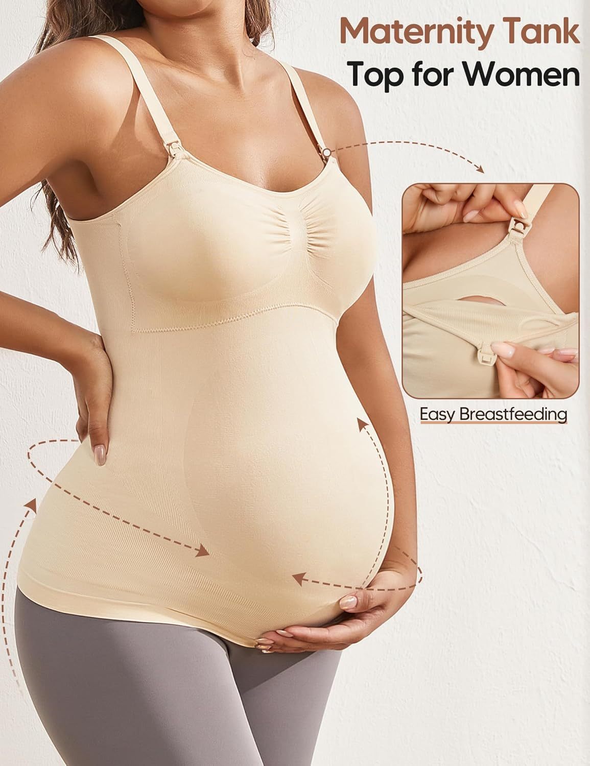 Support Nursing Tank Tops for Breastfeeding, Comfort Stretch Maternity Camisoles No Built-In Bra image number 2