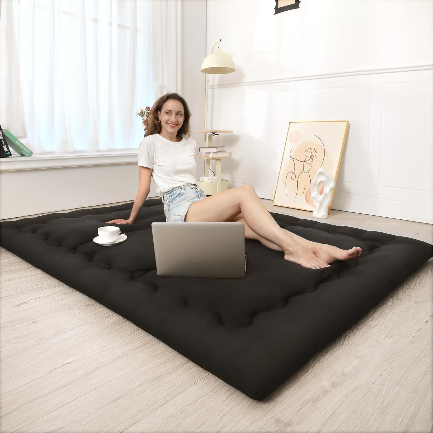 Japanese Floor Mattress, Futon Mattress with Portable Storage Bag, Roll up Thick Tatami Mattress