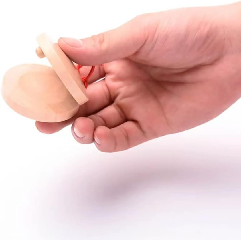 12 Pcs Musical Castanets Instrument, Clap Board Music Educational，Classroom DIY Wooden Percussion Instrument Finger Castanets(Blue and Red) - Wood Color image number 5