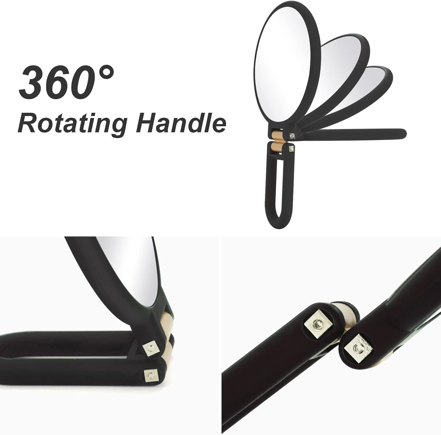 Magnifying Travel Mirror, Hand Mirror with Handle - Double Side Hand Held Mirror with 1X 30X Magnification & Foldable Handle, XICEN Portable Travel Makeup Hand Mirror for Women (Black) - Black image number 3