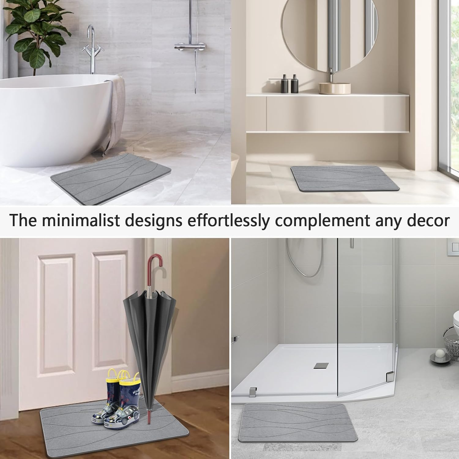 Heyolo Stone Bath Mat Diatomaceous Earth Bath Mat 60X39Cm Non Slip Super Absorbent Bath Mats for Bathroom Quick Dry Diatomite Stone Shower Mat for Kitchen Bathtub, Easy to Clean, Light Gray 2 Pack