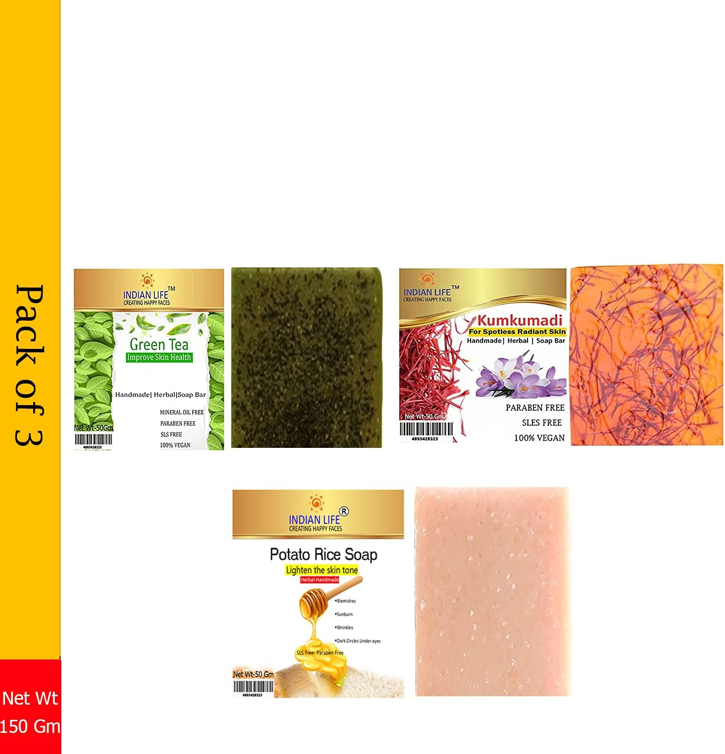 Indianlife&reg; Glowing Soap-Green Tea-Kumkumadi-Potato Rice for Men-Women Activated Ingredients Shea Butter-Jojoba Oil-Almond Oil image number 1