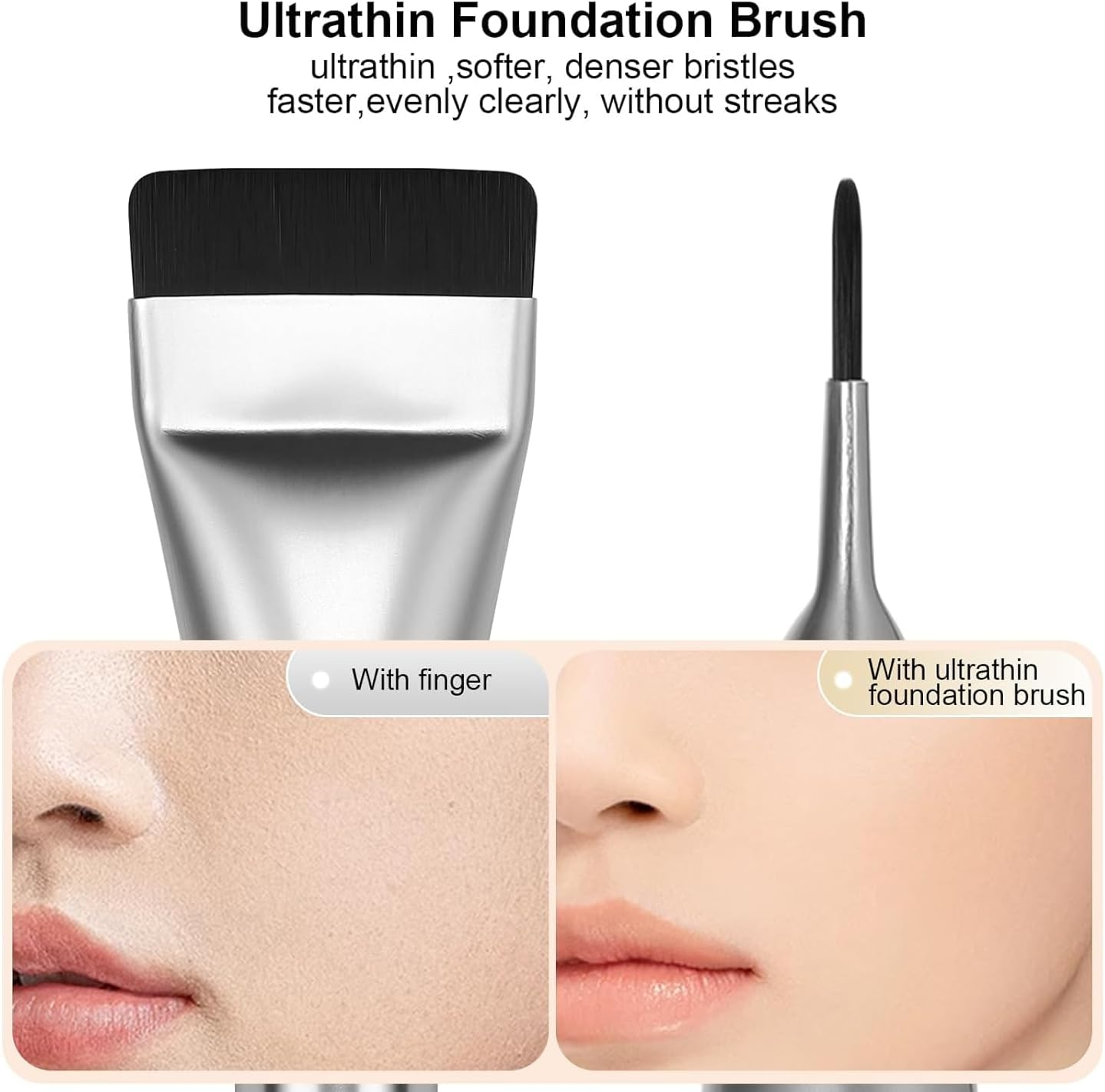 【Silver】 Flat Foundation Brush,Korean Makeup Brush Spatula Facial Brush for Liquid Foundation,Premium Face Makeup Brush for Blending Cream - Black image number 5