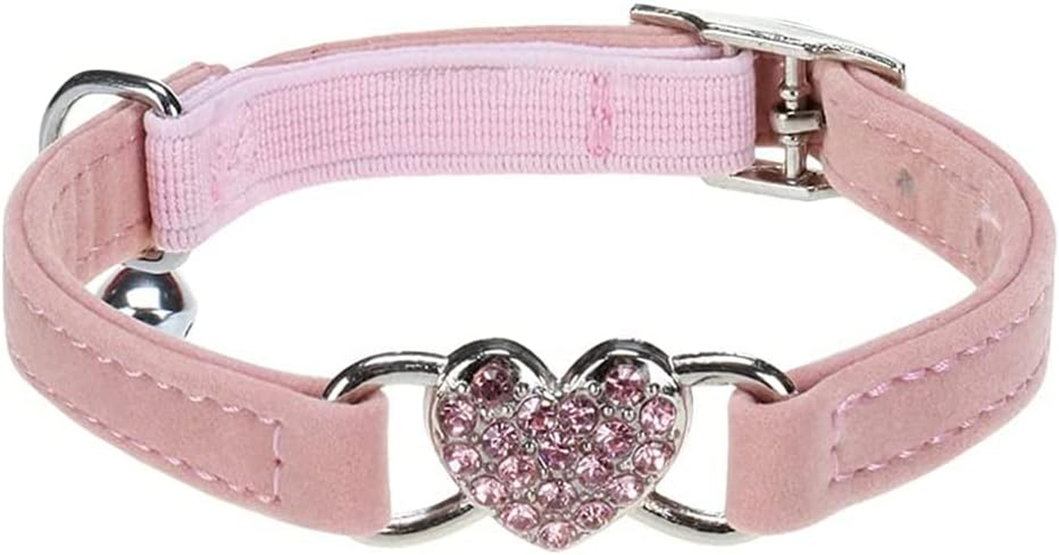 Cat Collar Suede Kitten Pet Safety Elastic Adjustable Bell Heart Bling Purple