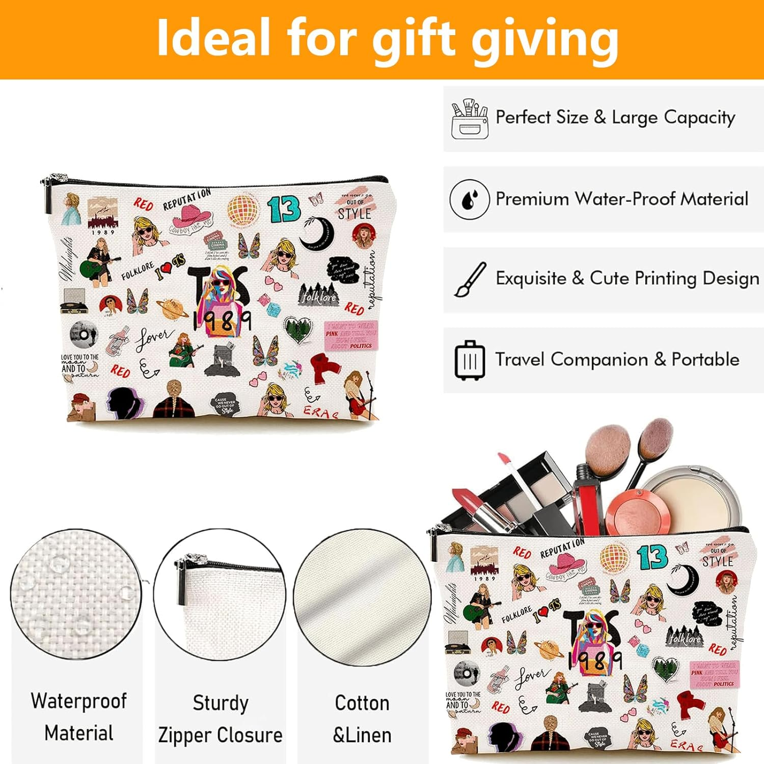 T-A-Y-L-O-R Swift Tour Gift, 2 Music Lover Makeup Bags, 2 Layers, Durable & Waterproof, T-A-Y-L-O-R Swift Version Gift Album Name Cosmetic Bag/Pencil Case Taylor Swift Merch for Fans-0102 image number 2