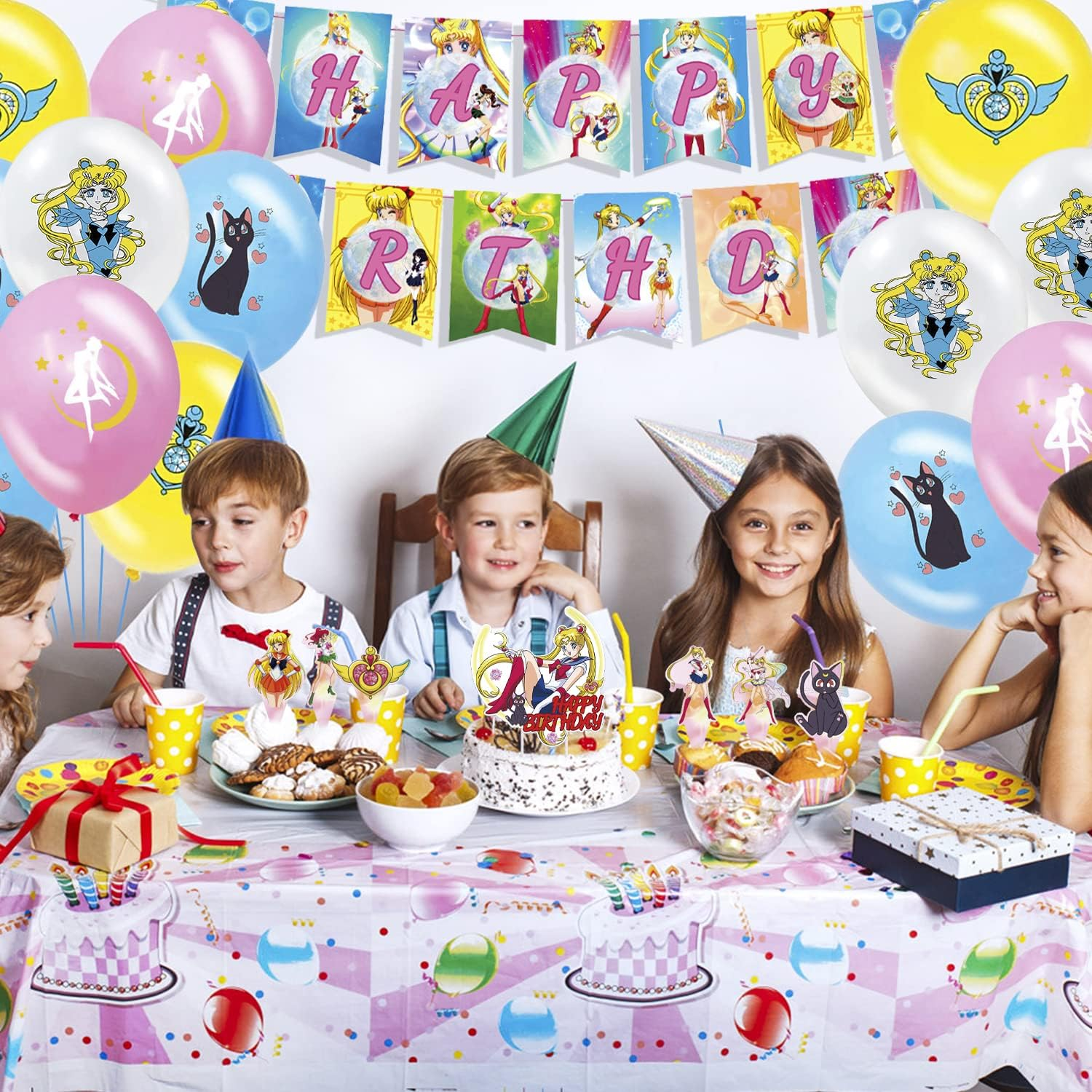 Sailor Moon Birthday Party Decoration Set - 34 Pieces Including Balloons, Happy Birthday Banner, Cake and Cupcake Decorations for Children'S Theme Party image number 4
