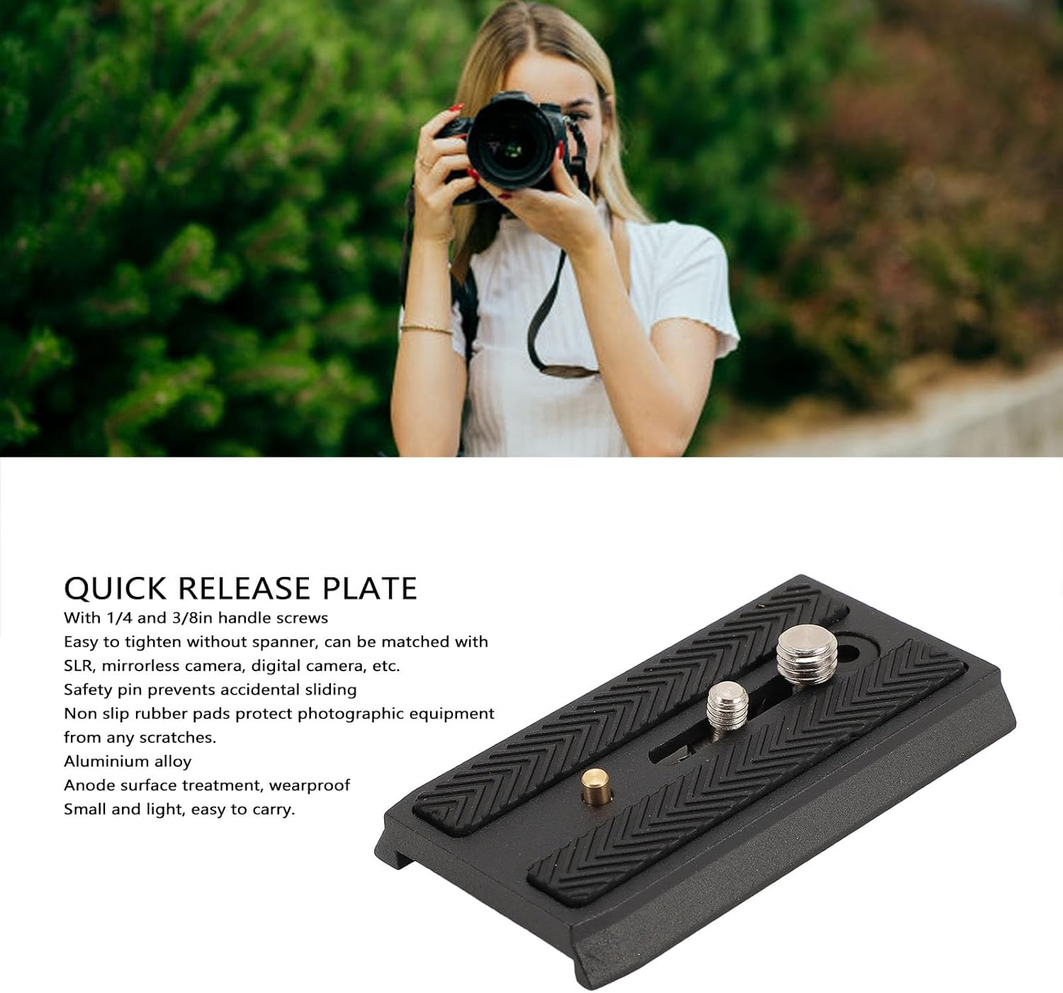 Rapid Connect Quick Release Plate, 1/4In and 3/8In Camera Mounting Plate, for DSLR Camera, Arca Swiss Standard, Universal Fit, with Anti-Slip Rubber Pads with Safety Pin image number 2