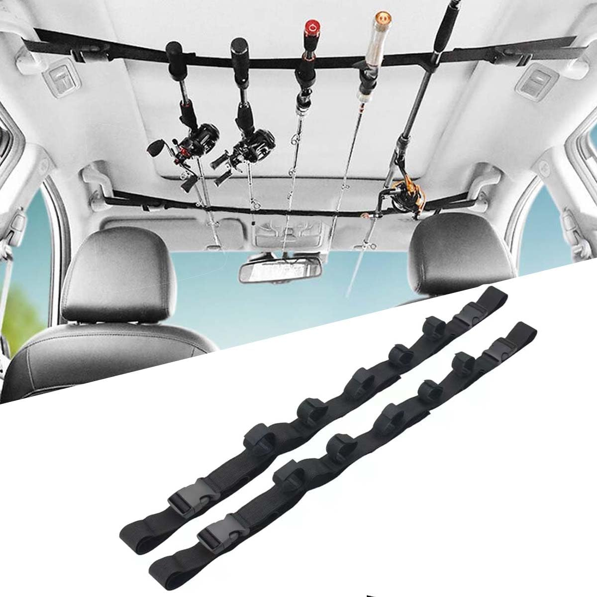 5 Rod Capacity Nylon Car Fishing Rod Carrier Heavy Duty Adjustable Fishing Pole Strap for Trucks Suvs Vans image number 2