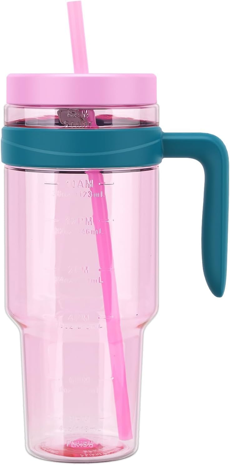 Tronco 50Oz Tritan Plastic Tumbler with Lid & Straw &ndash; Bpa-Free, Clear Water Bottle with Time Markers &ndash; 100% Leak-Proof, Wide Mouth &ndash; Perfect for Iced Coffee, Juice, Smoothies & Bubble Tea