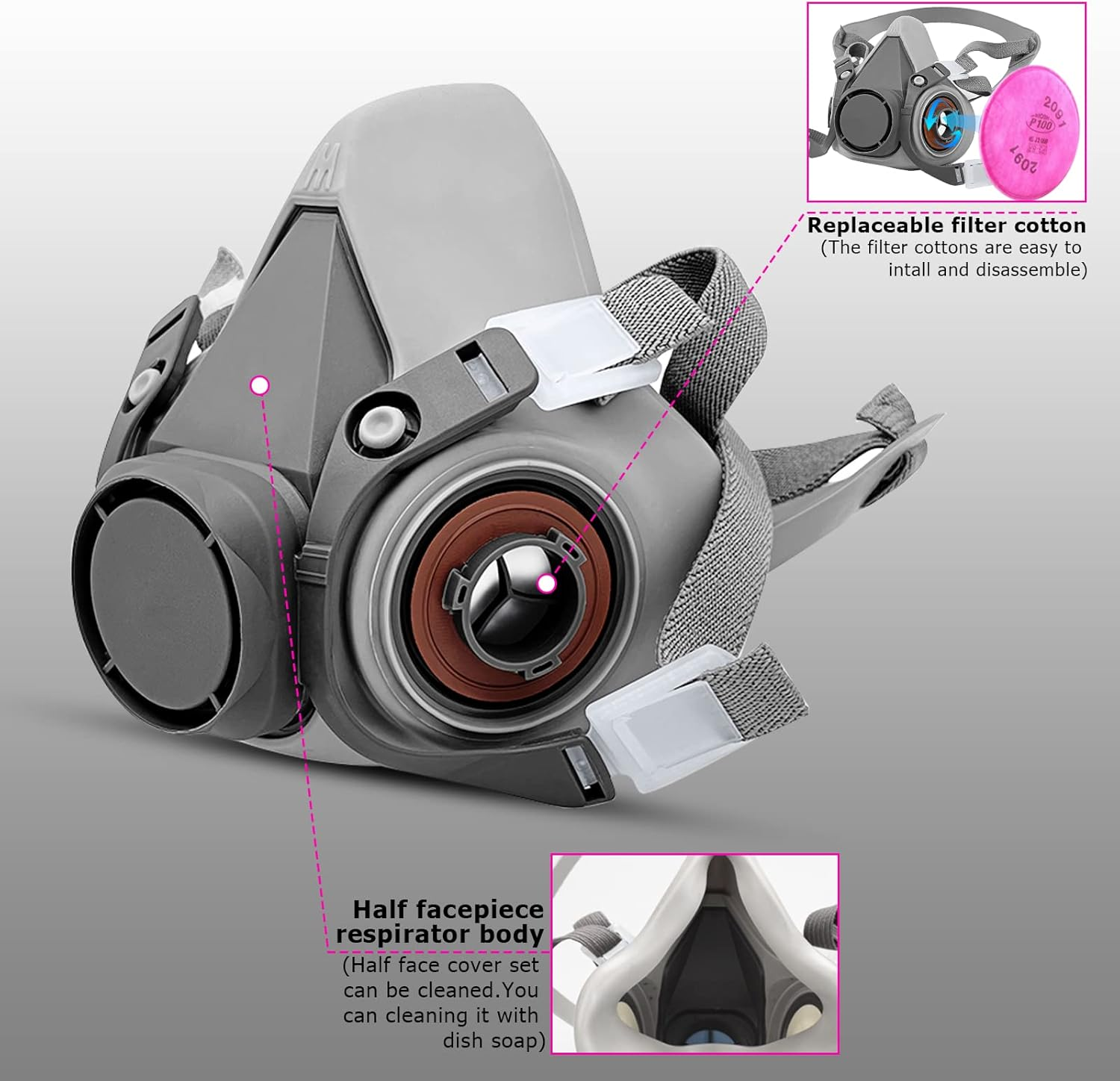 Reusable Half Facepiece Respirator, ASNABYYA Respirаtor against Dust and Organic Vapors, Face Cover Set Used for Painting, Woodworking, Polishing, Spraying, Decorating image number 5