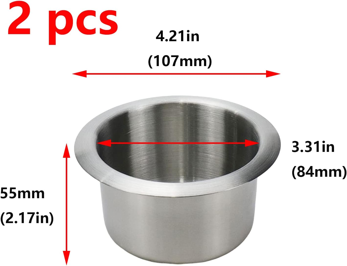 Antrader 2 Pieces Cup Holder Inserts for Car Replacement Stainless Steel Cup Holder for Boat, Sofa, Recliner,Table, Silver, 107 X 55Mm Outer Size, 84Mm Inner Dia. image number 4