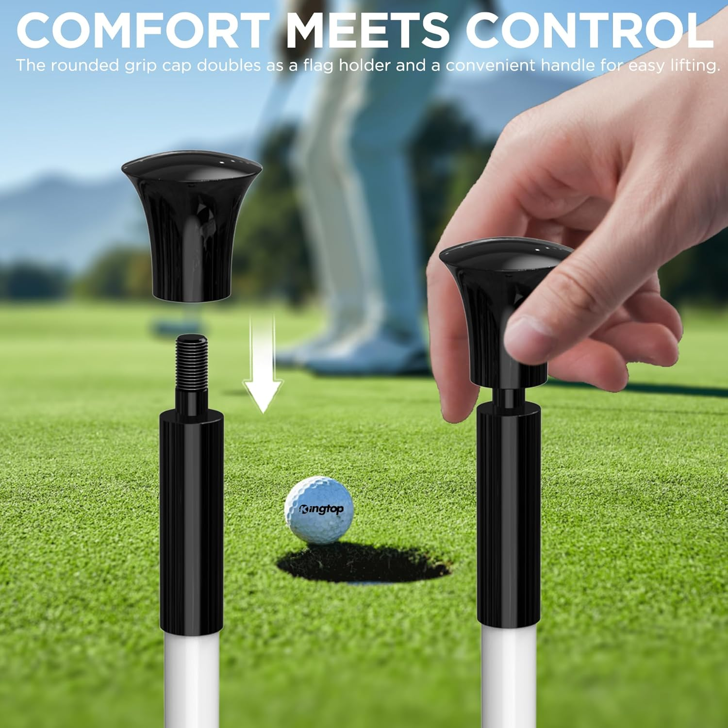 KINGTOP Golf Flagstick, Practice Putting Green Flag Stick for Yard, Golf Pole Pin Flagpole, Portable 2-Section Design, All 3 Feet - 3Ft White Flagpole-3 Pack image number 7