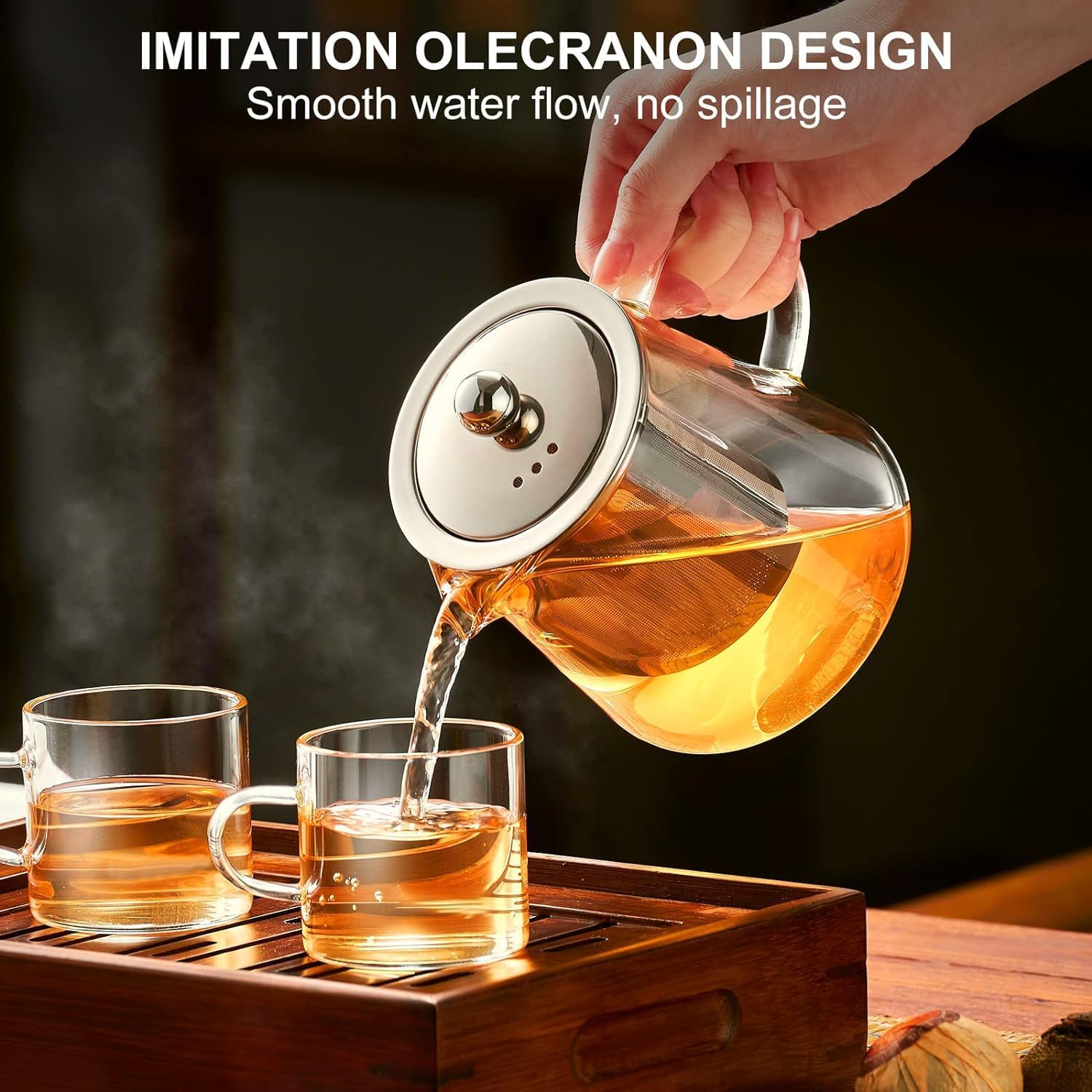 Clear Glass Teapot,Glass Teapots 550Ml Borosilicate Glass Tea Potsm, round Shape Infuser Tea Pot,With 304 Stainless Still Strainer Small Teapot for Loose Leaf Tea,Herbal Tea,Fruit Tea image number 4