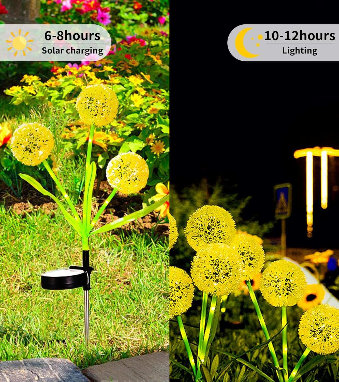 Solar Garden Lights, 2 Pack Solar Flower Lights with 6 Dandelion, Waterproof Solar Powered Lights, Garden Solar Yard Lights Flower, Solar Lights Outdoor, Solar Lights for Patio, Yard image number 1