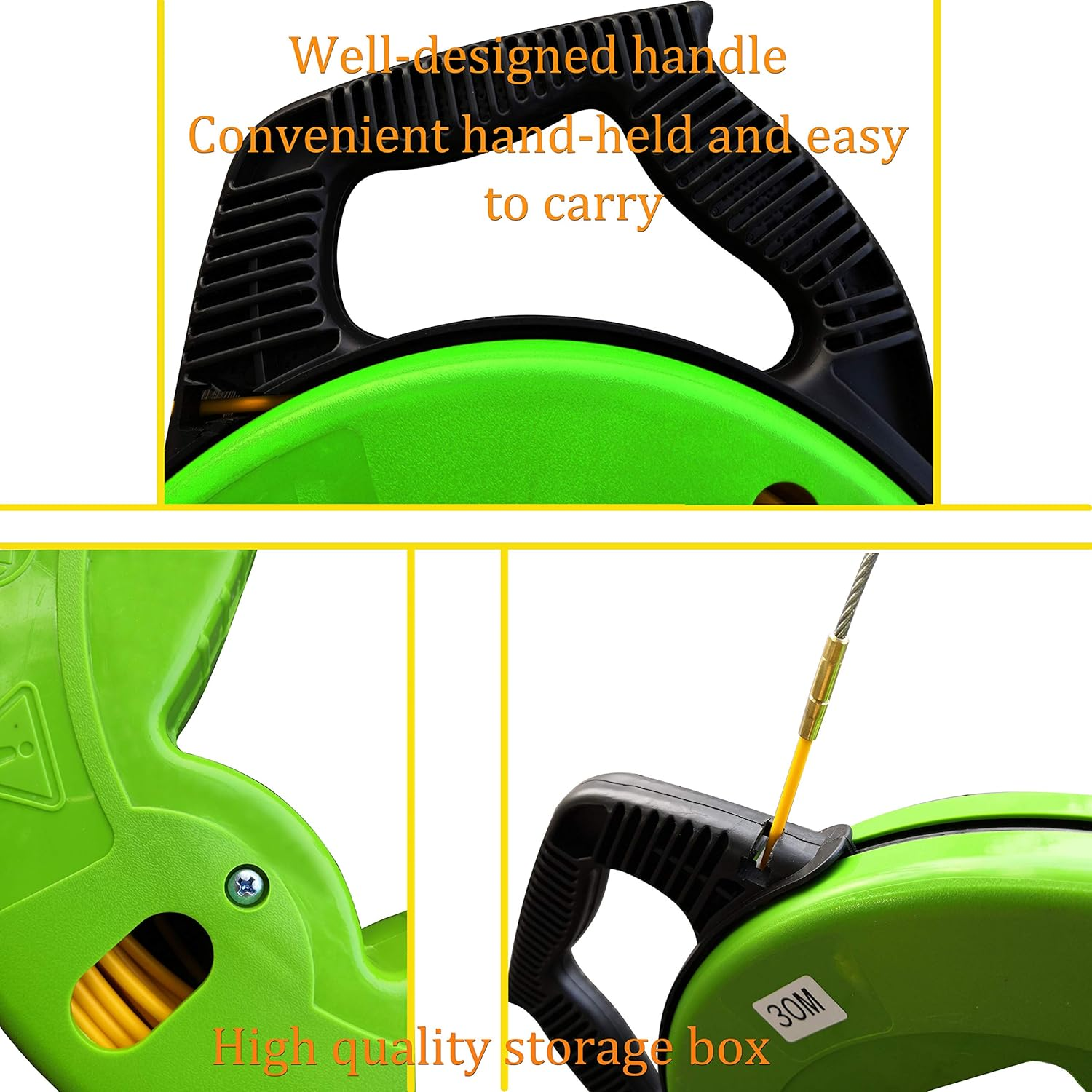 30M(100Ft) Fiberglass Electrical Wire Cable Fish Tape Reel Cable Puller (Green Shell) image number 6