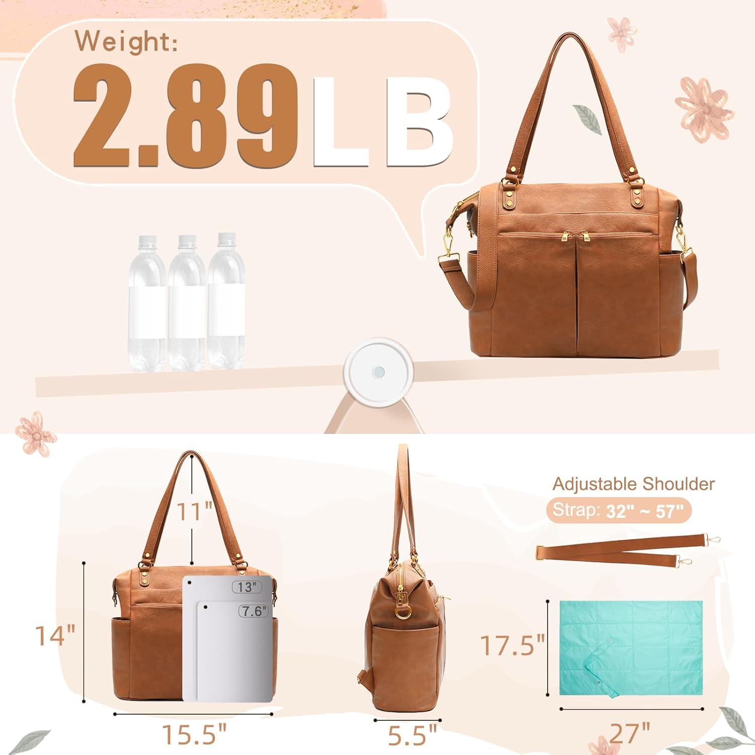 MOMINSIDE Diaper Bag Tote Leather Diaper Bag Backpack with 14 Pockets, Baby Registry Search, Large Baby Bag, Changing Pad image number 3